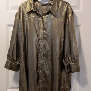 New York & Company Shiny Gold Top